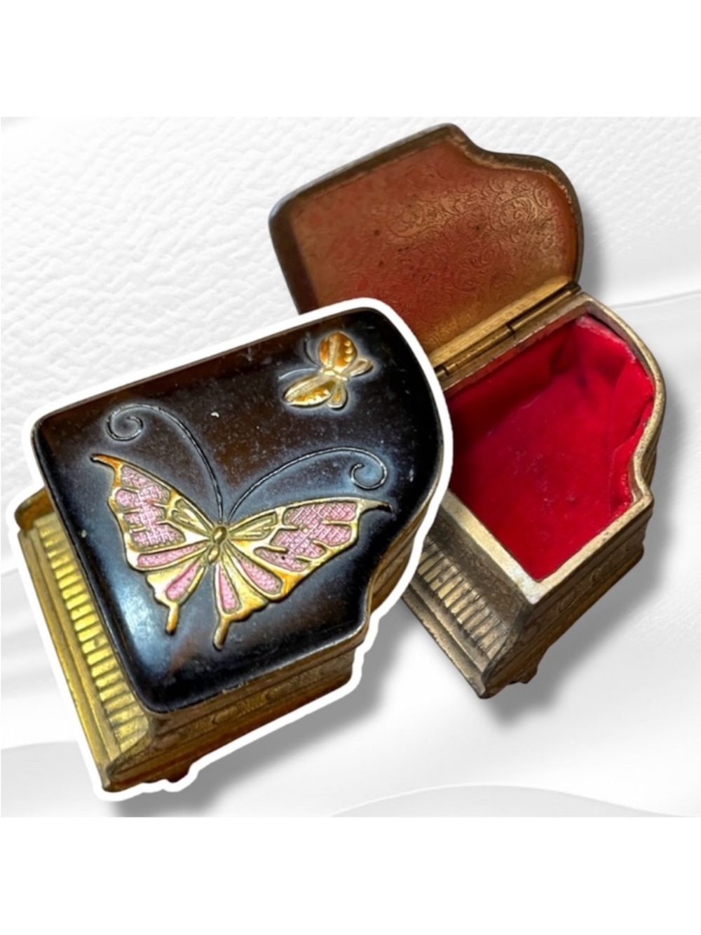 Vintage Miniature grand piano trinket box enamel, velvet lined Japan